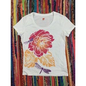 Hanes Womens S Short Sleeve Graphic T-Shirt White 100% Cotton Crew Neck